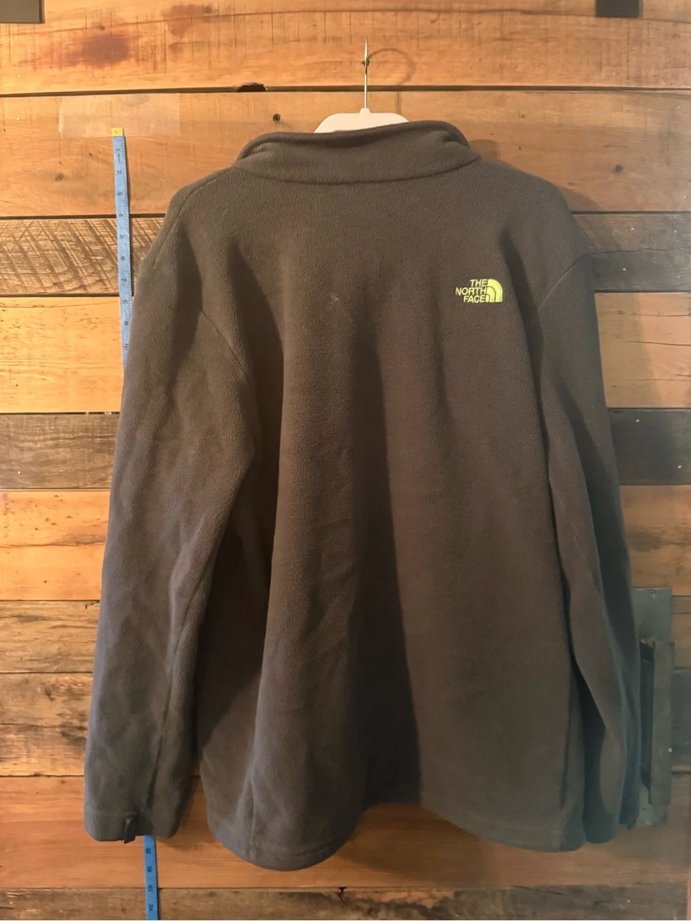 The North Face Men’s XXL Charcoal Gray Full Zip Fleece Jacket Green Logo